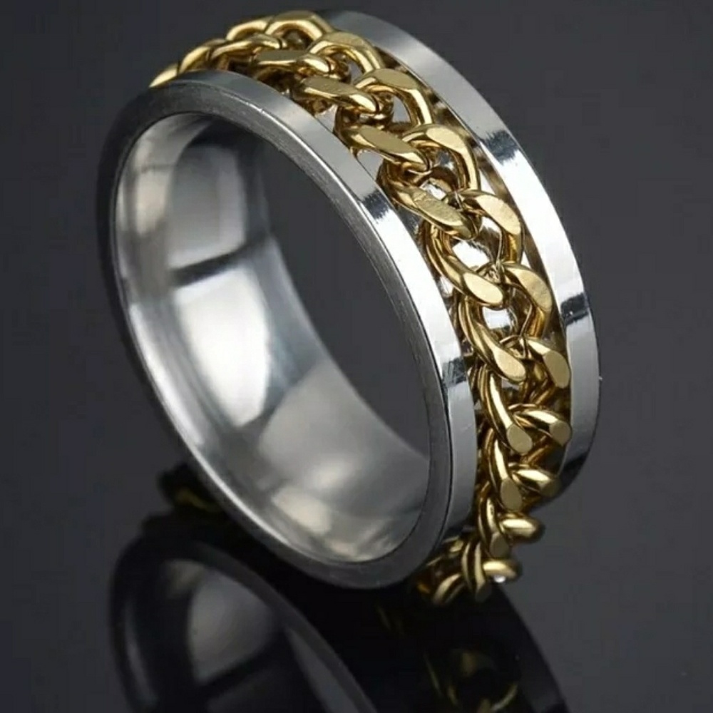 Unisex Silver spinning Chain Fidget Ring Gold & Silver NWT